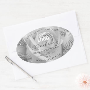 Productlabels Zilvergrijze Roos palmbladeren Logo Ovale Sticker