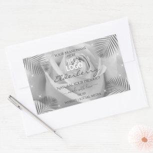 Productlabels Zilvergrijze Roos palmbladeren Logo Rechthoekige Sticker