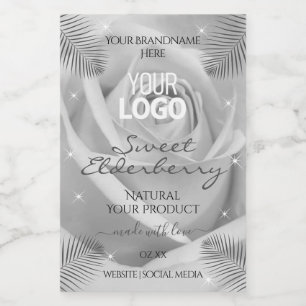 Productlabels Zilvergrijze Roos palmbladeren Logo Voedselcontainer Etiket