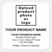 Productnaam, Foto en Minimale teksten op wit Vierkante Sticker (Voorkant)