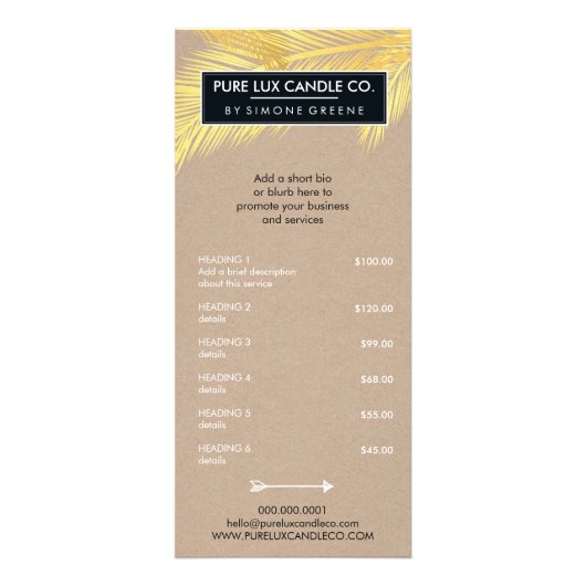 PRODUCTPRIJS LIJST VAN tropische palmen verlaat go Reclamekaart (Voorkant)