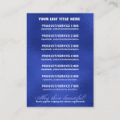 Productprijsingrediënten in zilver en blauw visitekaartje (Achterkant)