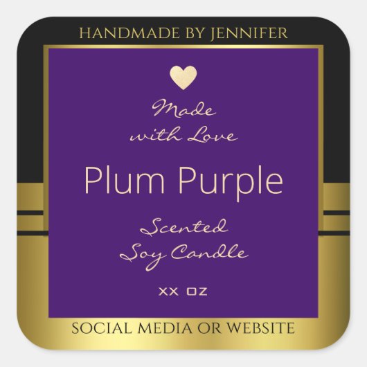 Productverpakkingsetiket Paarse en gouden Tiny Hea Vierkante Sticker (Voorkant)