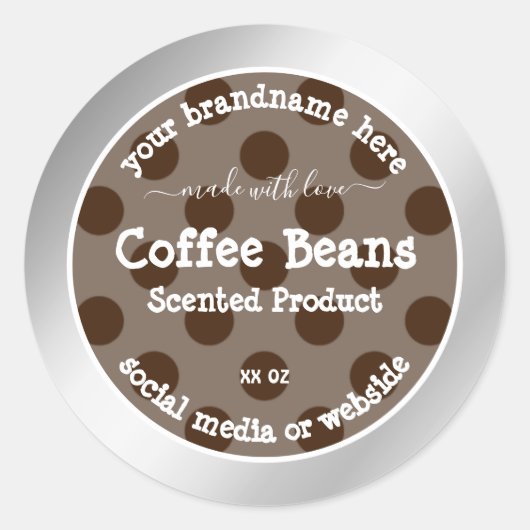 Productverpakkingsetiketten Zilveren Lijst bruine  Ronde Sticker (Voorkant)