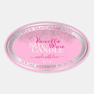 Productverpakkingslabels voor roze en zilver ovale sticker