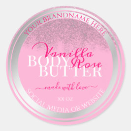 Productverpakkingslabels voor roze en zilver ronde sticker