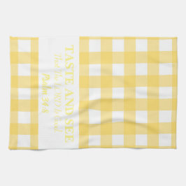 Proef en zie dat de HEER goed is, geel Theedoek