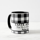 Proef en zie dat de HEER goed is, zwart en wit Mok (Voorkant links)
