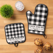 Proef en zie dat de HEER goed is, zwart en wit Ovenwant & Pannenlap Set (Top down)