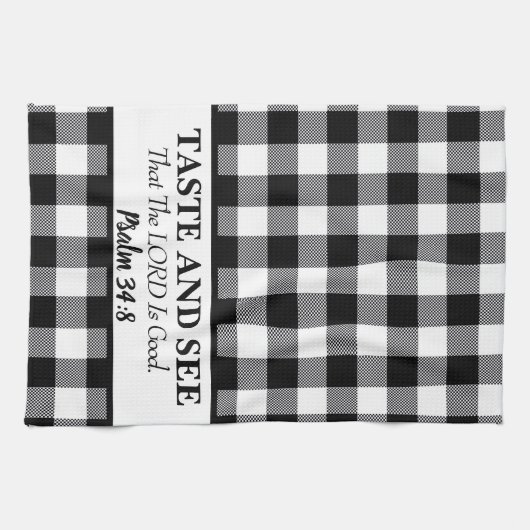 Proef en zie dat de HEER goed is, zwart en wit Theedoek (Horizontaal)
