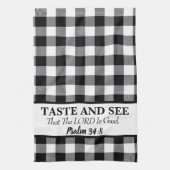 Proef en zie dat de HEER goed is, zwart en wit Theedoek (Verticaal)