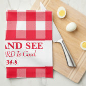 Proef en zie dat de Heer goed rood & wit is Theedoek (Quarter Fold)