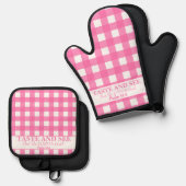 Proef en zie dat de Heer goed roze is Ovenwant & Pannenlap Set (Voorkant / Achterkant)