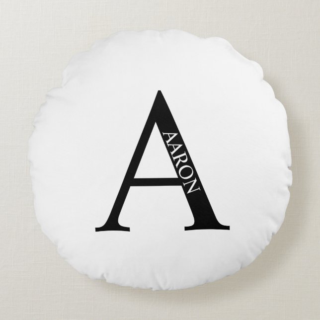 Proefabonnement op speciale monogram en naam rond kussen (Voorkant)
