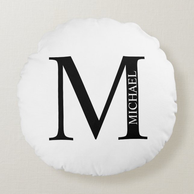 Proefabonnement op speciale monogram en naam rond kussen (Voorkant)