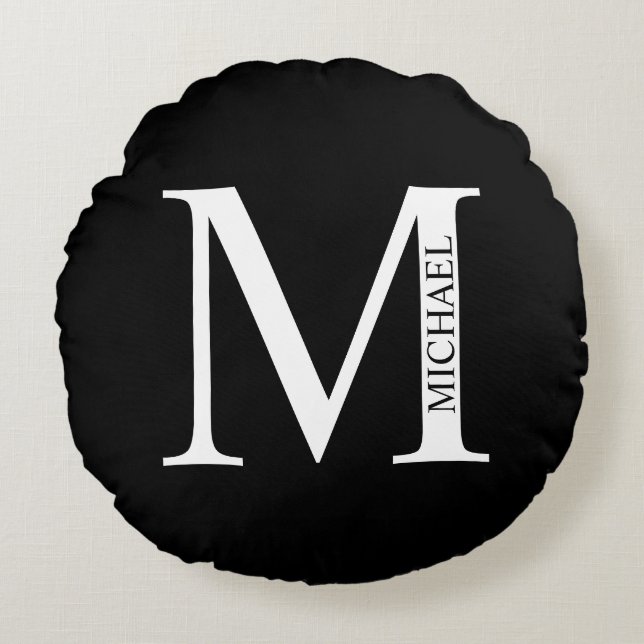 Proefabonnement op speciale monogram en naam rond kussen (Voorkant)