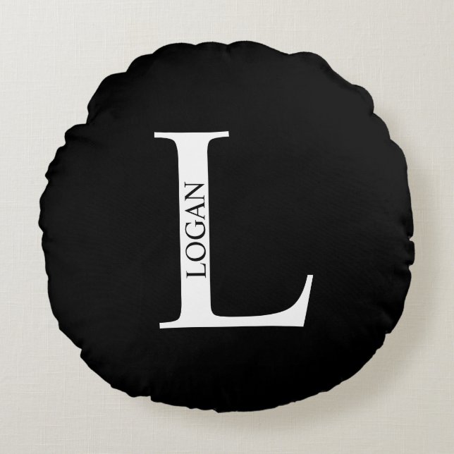 Proefabonnement op speciale monogram en naam rond kussen (Voorkant)