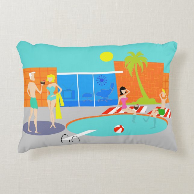 Proefabonnement Retro Pool Party Accent Pillow Kussen (Voorkant)