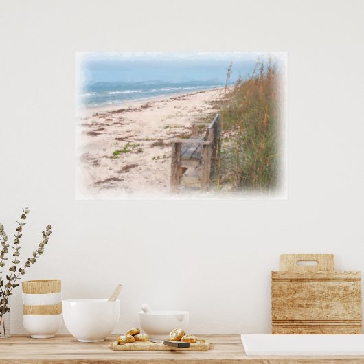 Proefbank bij de Waterverf van het strand Poster (Keuken)