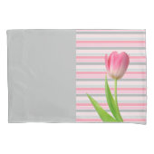 Proefblad Hoesje Roze Tulip Grijze streep Kussensloop (Voorkant)