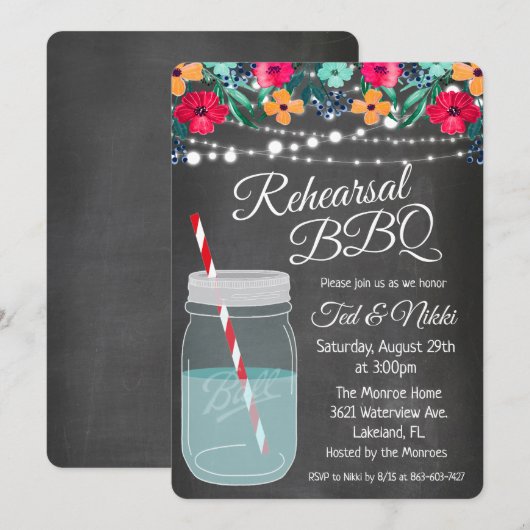 Proefbruiloft BBQ Mason Jar Uitnodiging (Voorkant / Achterkant)