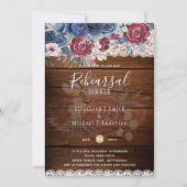 Proefbruiloft Dinner Burgundy Blauwe Bloemslinger Kaart (Voorkant)
