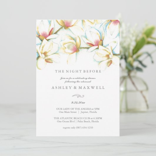 Proefbruiloft Uitnodigingen Waterverf Witte Magnol (Staand voorkant)