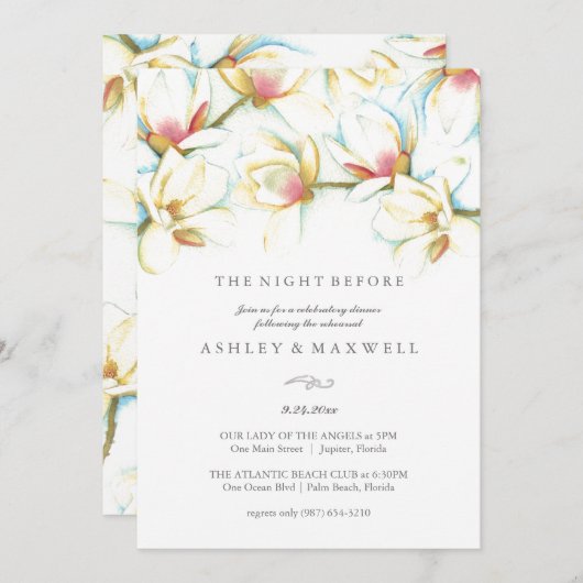 Proefbruiloft Uitnodigingen Waterverf Witte Magnol (Voorkant / Achterkant)