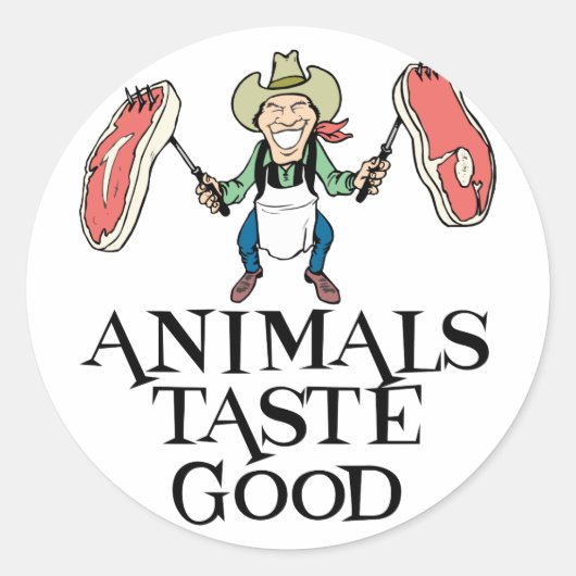 Proefdieren smaken goed ronde sticker (Voorkant)
