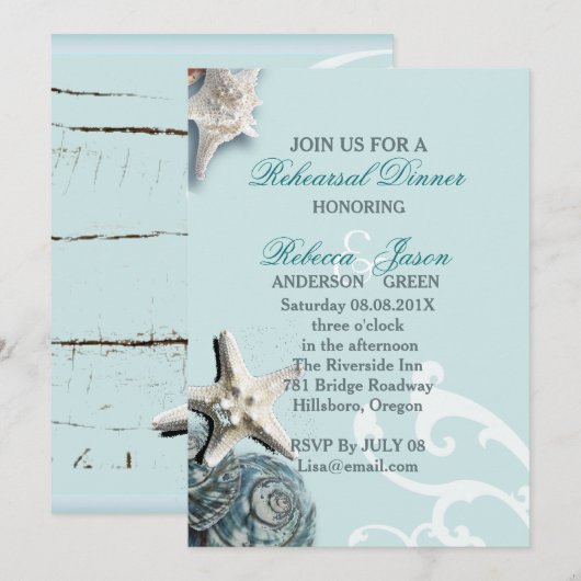 Proefdiner voor Blue Seashells Beach Wedding Kaart (Voorkant / Achterkant)