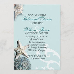 Proefdiner voor Blue Seashells Beach Wedding Kaart