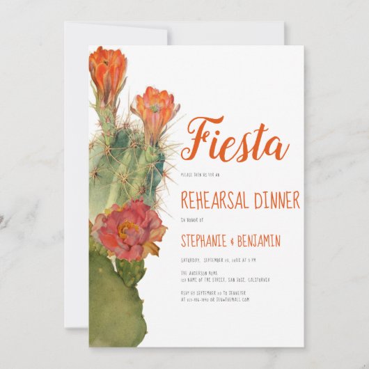Proefdinermenu Feest Cactus Bloem Waterverf Kaart (Voorkant)