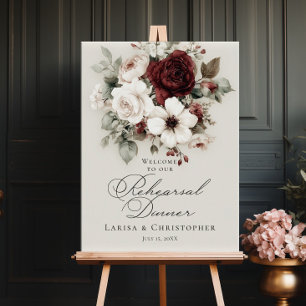 Proefhuwelijksdiner bordeaux wit elegant welkom poster