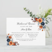 Proefhuwelijksdiner in Navyblauw en Oranje Pioenro Kaart (Staand voorkant)