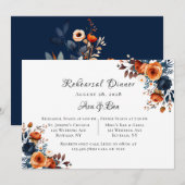 Proefhuwelijksdiner in Navyblauw en Oranje Pioenro Kaart (Voorkant / Achterkant)