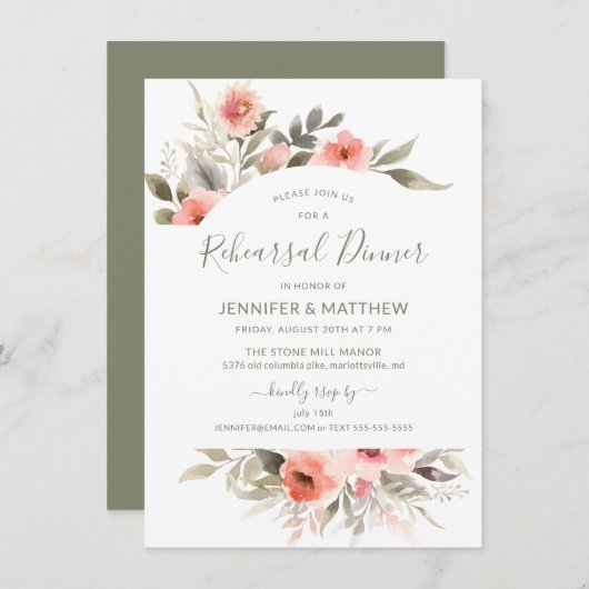 Proefhuwelijksdiner Waterverf Blush Rozenkrans Kaart (Voorkant / Achterkant)