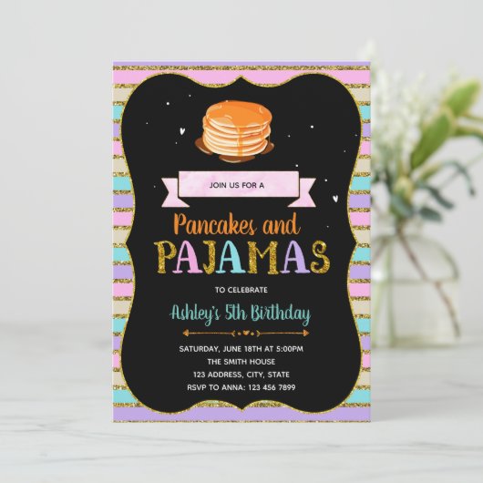 Proefpannenkoeken en pjs-partijuitnodiging kaart (Staand voorkant)