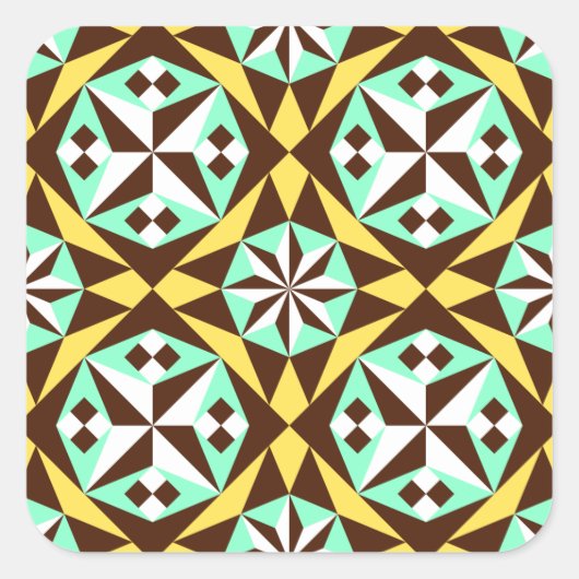 Proefpatroon van Barcelona in geel, bruin en blauw Vierkante Sticker (Voorkant)