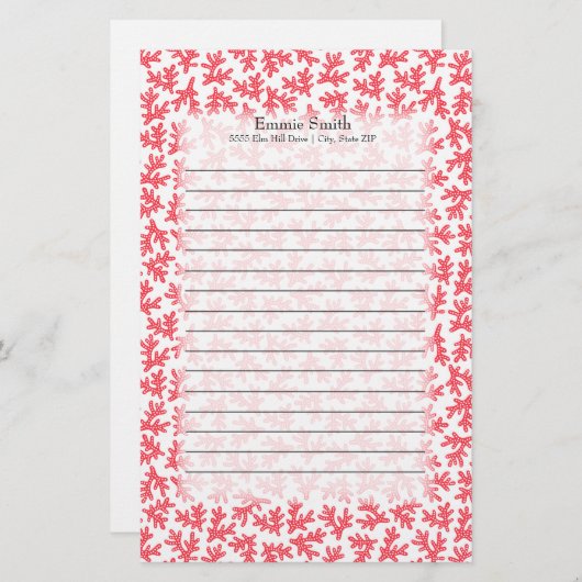 Proefthema Rode en Witte Corale Oceaan Briefpapier (Voorkant / Achterkant)