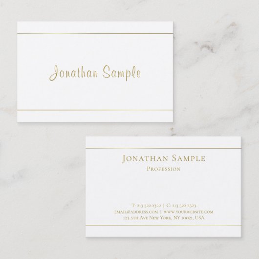 Proesional Design Gold Script Calligraphy Modern Visitekaartje (Voorkant / Achterkant)
