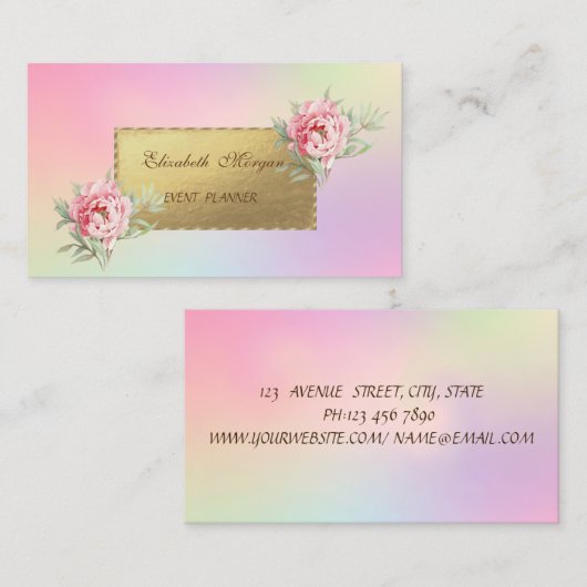 Proesional Elegant Holografi, bloemen Visitekaartje (Voorkant / Achterkant)