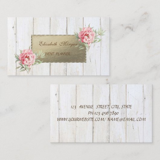 Proesional Elegant Wood Texture,Flowers Visitekaartje (Voorkant / Achterkant)
