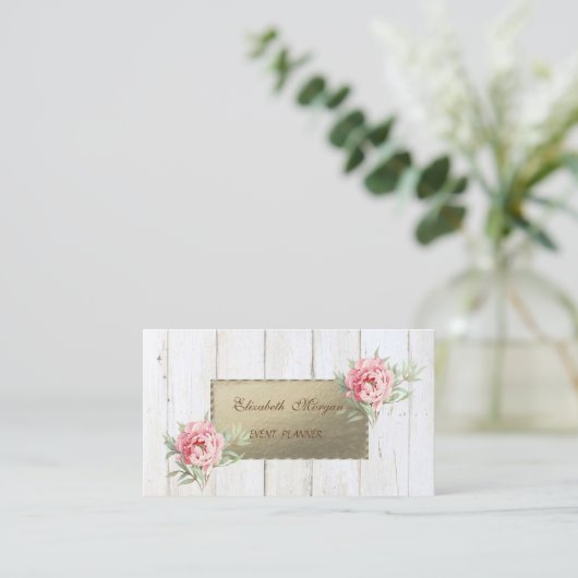Proesional Elegant Wood Texture,Flowers Visitekaartje (Staand voorkant)