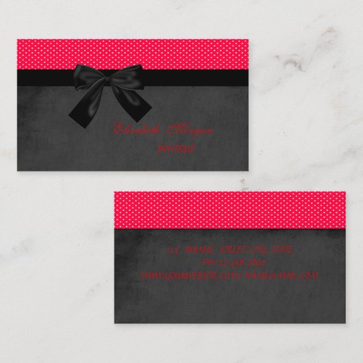Proesional Modern Cute Red Stippen-Black Bow Visitekaartje (Voorkant / Achterkant)