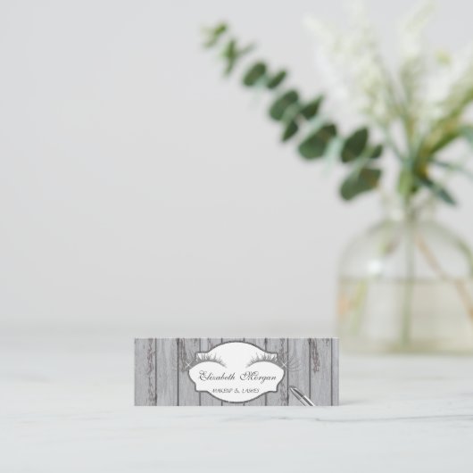 Proesional Modern, Lashes, Lipstick, houtextuur Mini Visitekaartje (Staand voorkant)
