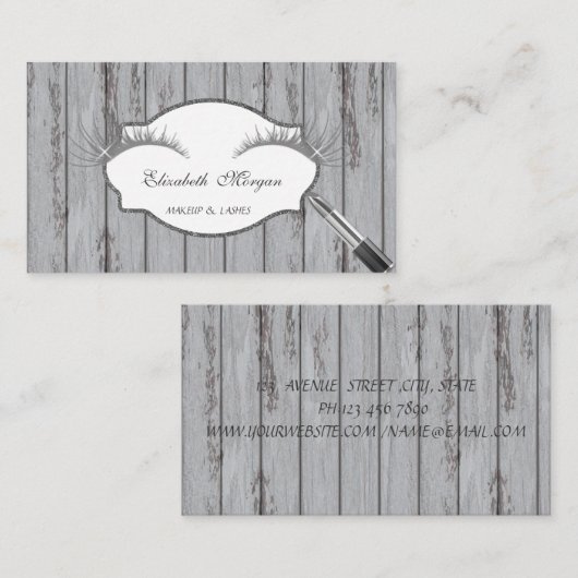 Proesional Modern, Lashes, Lipstick, houtextuur Visitekaartje (Voorkant / Achterkant)