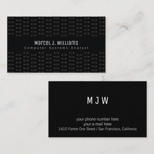 Prof Zwart visitekaartje met initialen Patroon (Voorkant / Achterkant)