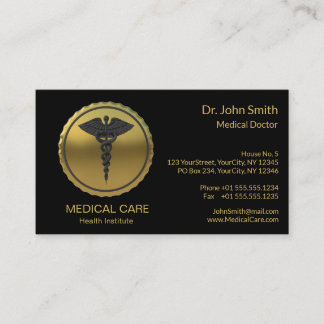 Professional 3D Gold Caduceus Emblem Medical Visitekaartje