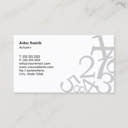 Professional Actuary Random Numbers Typography Visitekaartje (Voorkant)