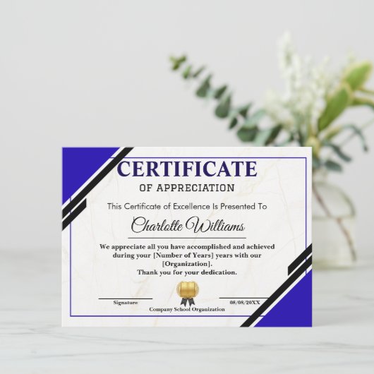 Professional Appreciation Certificate Informatiekaartje (Staand voorkant)